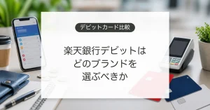 楽天銀行デビットカードの国際ブランドを比較するイメージ