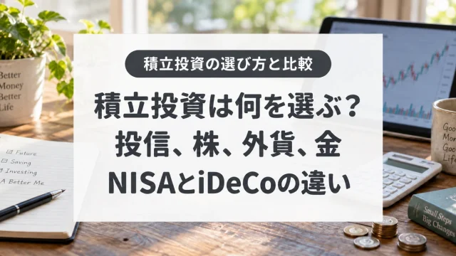 積立投資は何を選ぶ？、投信、株、外貨、金、NISAとiDeCoの違い